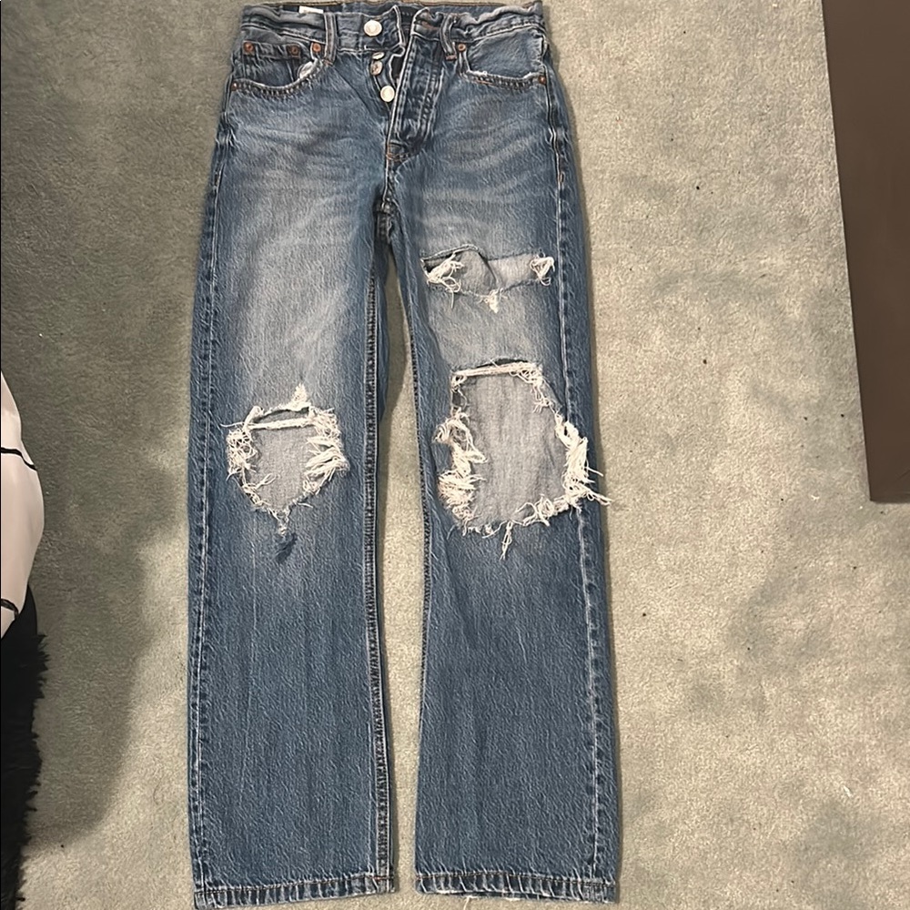 Distressed Blue Jeans